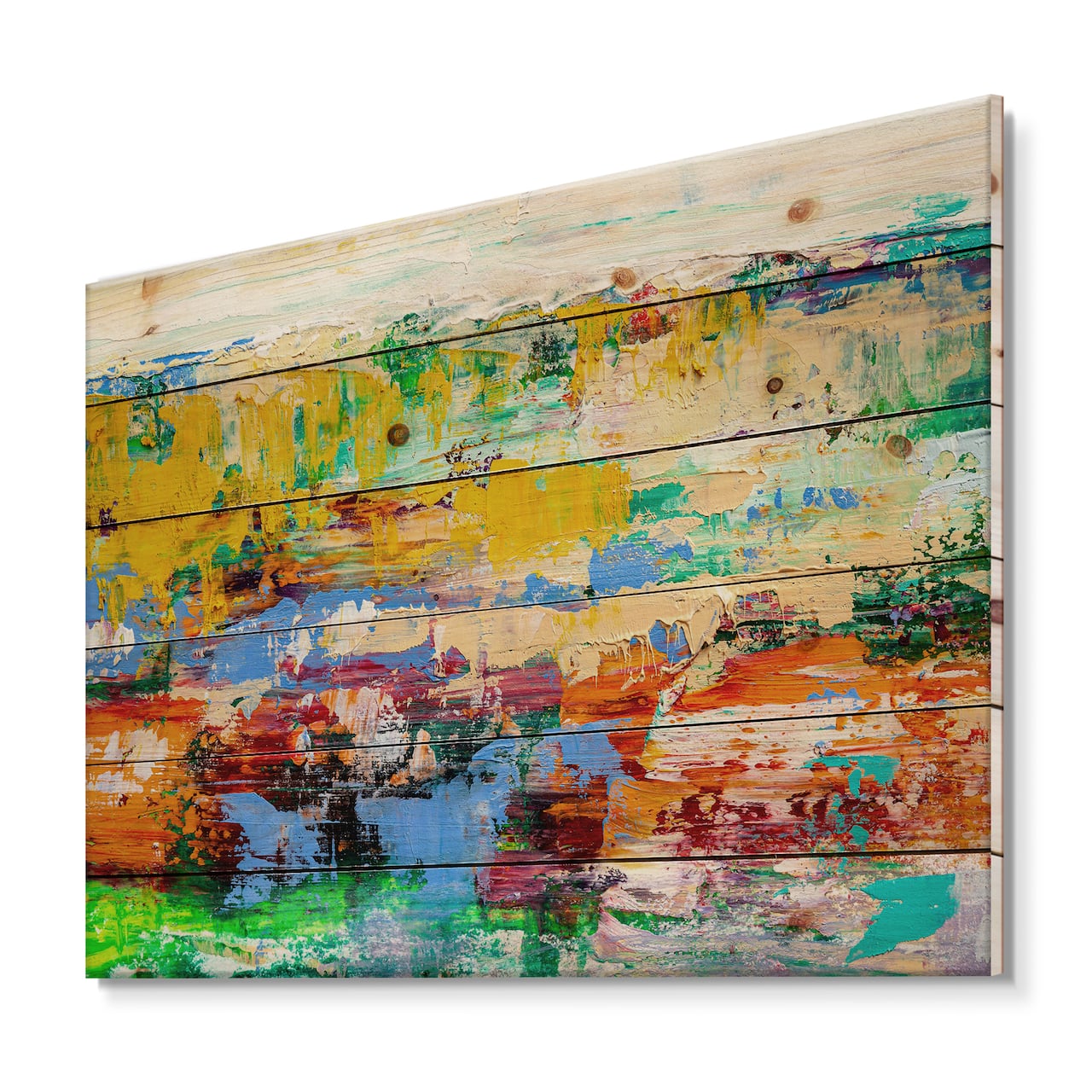 Designart - Abstract Art Multicolored Bright Texture I - Modern Print on Natural Pine Wood